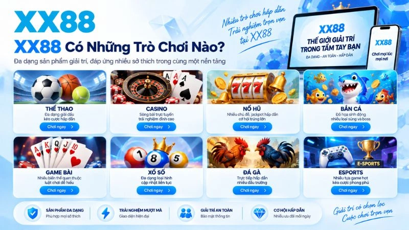 Tổng hợp các sảnh game nổi bật tại XX88